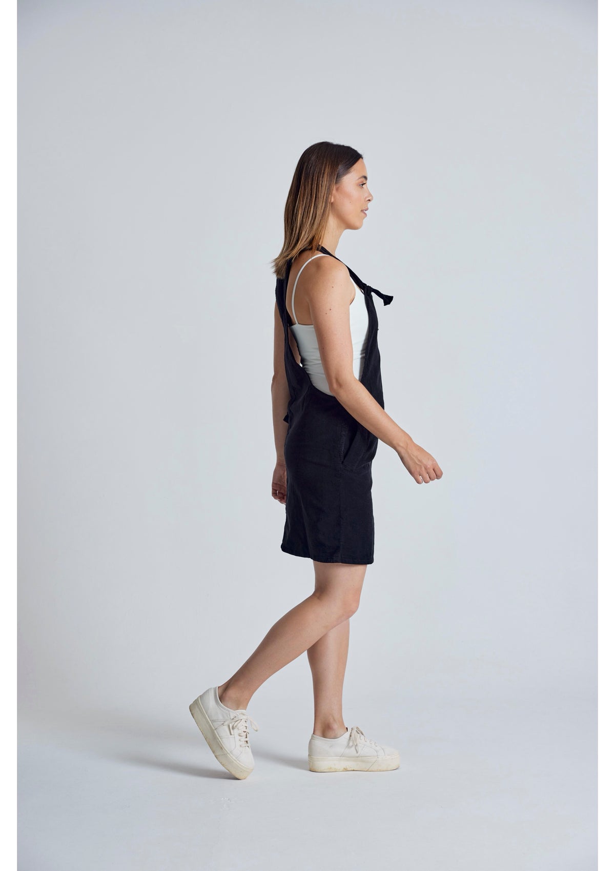 Black Babycord Peggy Pocket Dungaree Dress - GOTS Certified Organic Cotton and Elastane